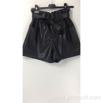 Faux Leather High Waisted Paperbag Shorts